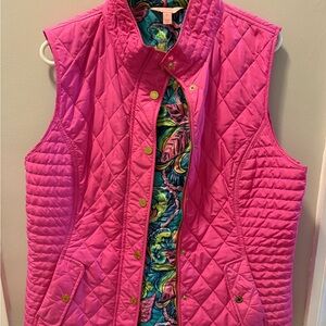 Lilly Pulitzer Pink Quilted Vest with Colorful Lining